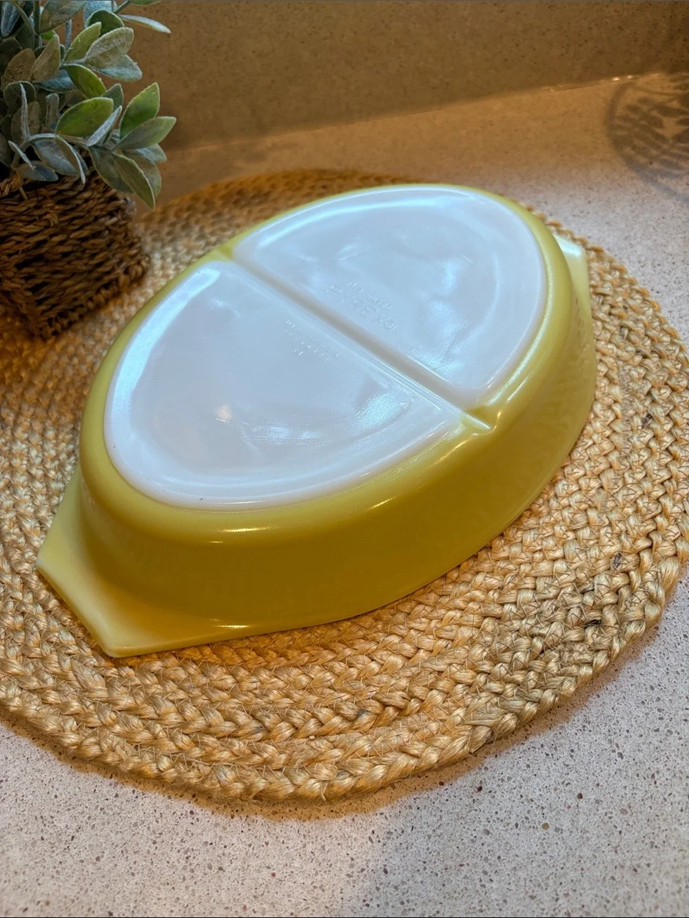 Vintage Pyrex Yellow Divided Casserole 1 1/2 QT